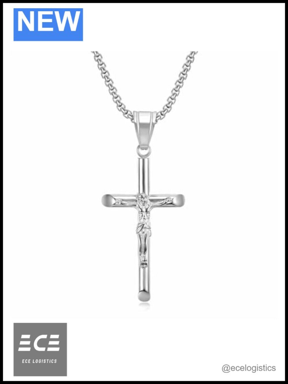 925 Silver Jesus Cross Necklace 24" Box Chain Men Women
